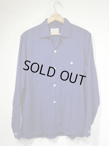 画像1: 50s Macy Associate's NAVY PLAIN SOLID LOOP COLLAR RAYON SHIRT (1)