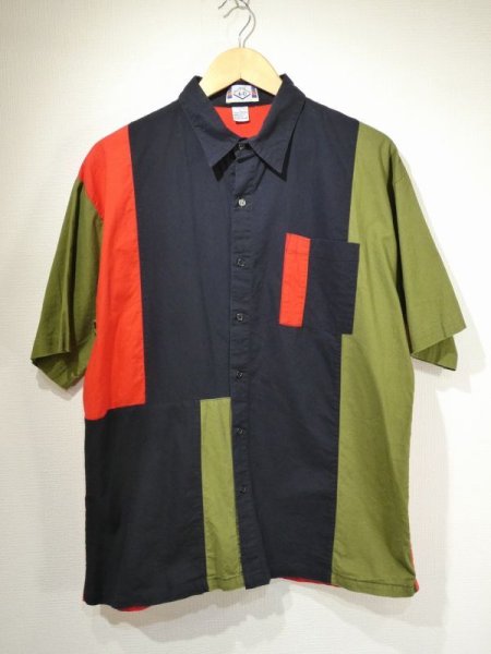 画像1: 90s AM&PM 4-U MONDRIAN PANEL PATTERN S/S SHIRT (1)