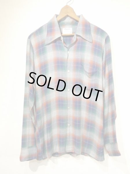 画像1: 70s ARROW CHEVELLA OMBRE SHADOW PLAID CHECK RAYON BOX SHIRT (1)