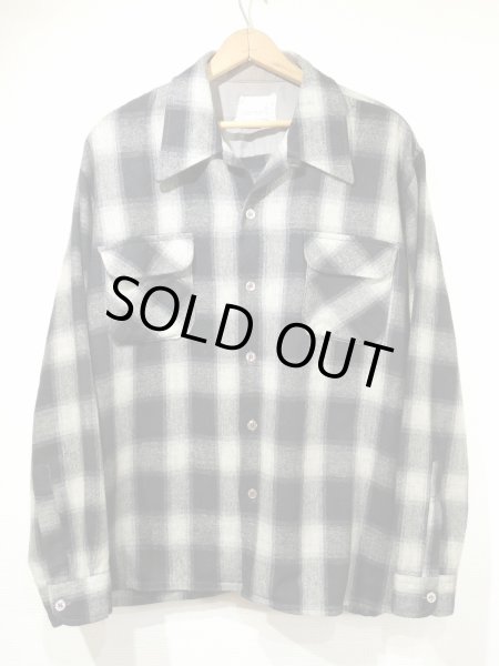 画像1: 60s 70s Cascade OMBRE SHADOW PLAID OPEN COLLAR WOOL SHIRT (1)