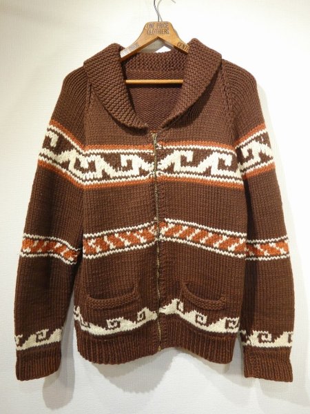 画像1: 60s UNKNOWN TRIBAL NATIVE BORDER PATTERN COWICHAN SWEATER (1)