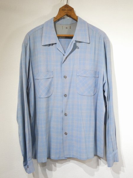 画像1: 50s 60s UNKNOWN GRADATION OMBRE PLAID AND NEP RAYON BOX SHIRT with HAND STITCH (1)