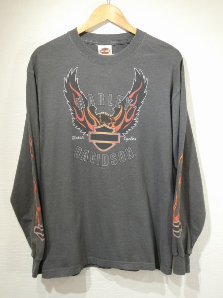 画像1: 00s Hanes HARLEY DAVIDSON FLAME FULL PRINT LONG SLEEVE L/S T-SHIRT MADE IN USA (1)